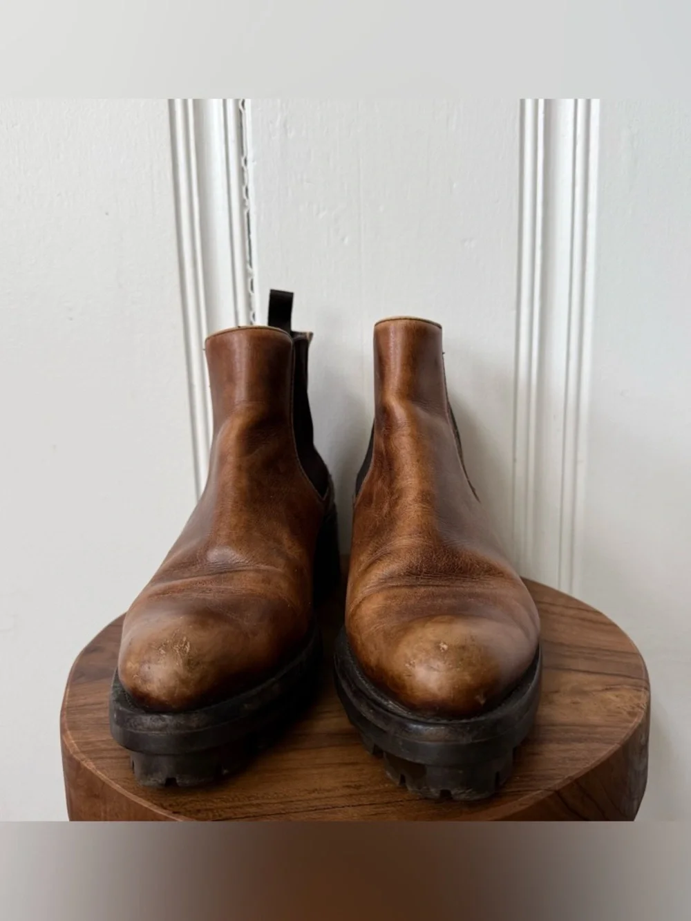 Prada Monolith Brown Leather Chunky Platform Chelsea Boots size 37